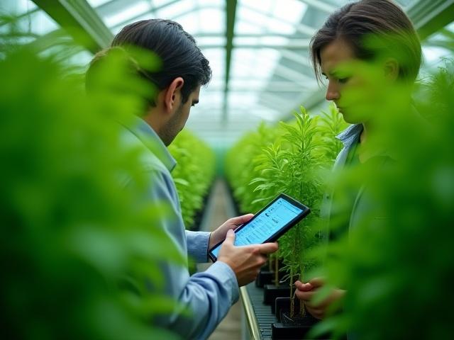 自然の中でテクノロジーを使って植物を分析する研究者たち